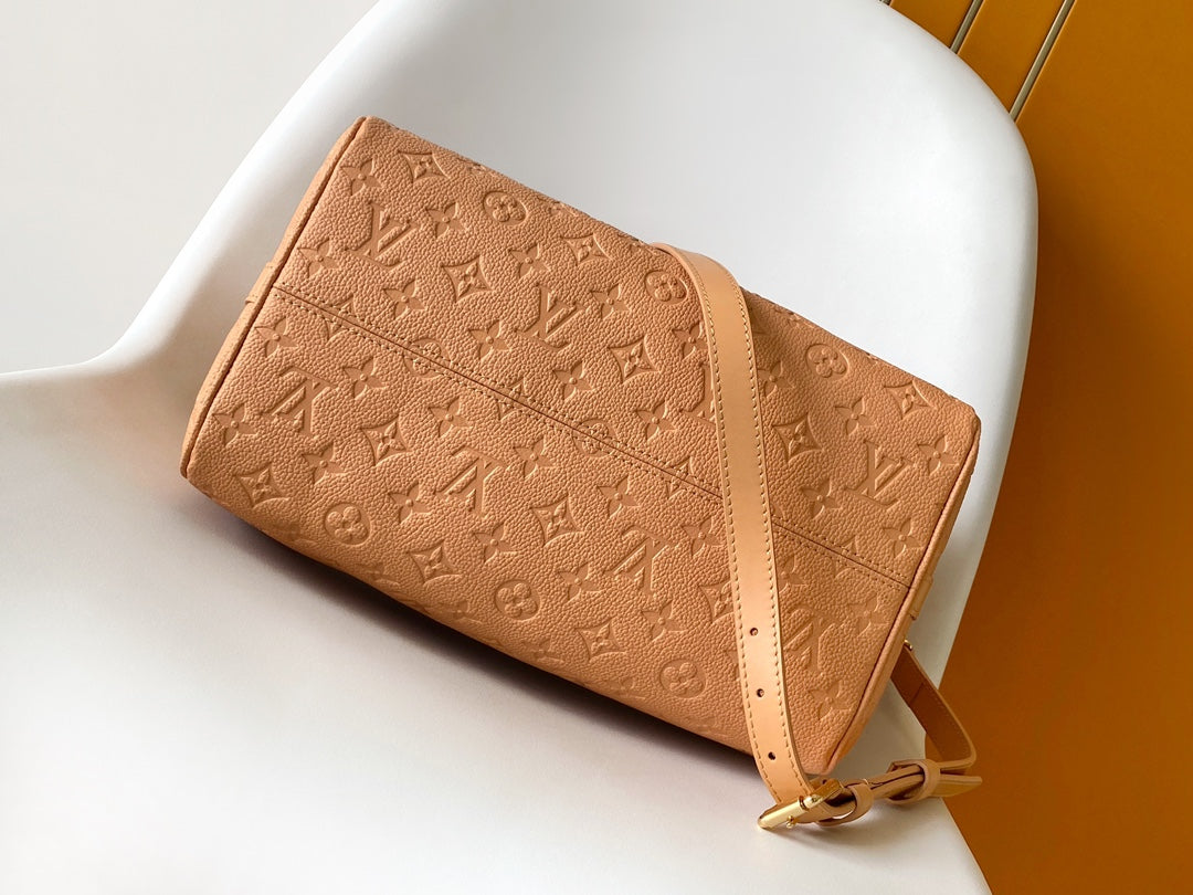 Louis Vuitton Classic Tan Embossed Leather Top Handle Handbag with Shoulder Strap