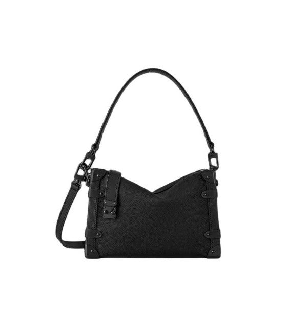Louis Vuitton Elegant Black Underarm Shoulder Bag with Stud and Strap Details