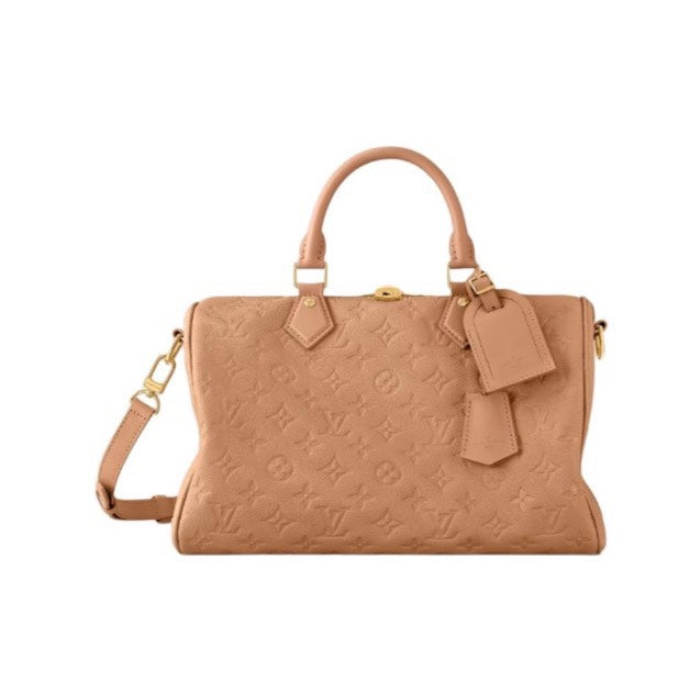 Louis Vuitton Classic Tan Embossed Leather Top Handle Handbag with Shoulder Strap