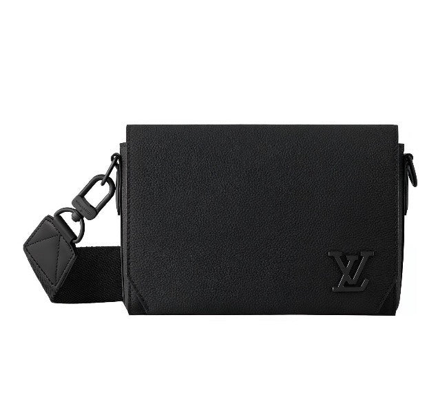 Louis Vuitton Minimalist Black Textured Leather Crossbody Shoulder Bag