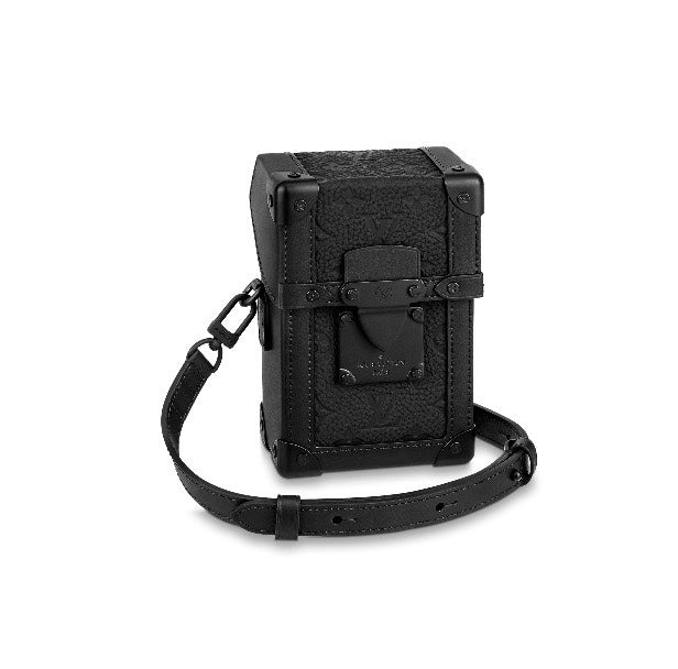 Louis Vuitton Matte Black Textured Leather Vertical Mini Trunk Crossbody Bag