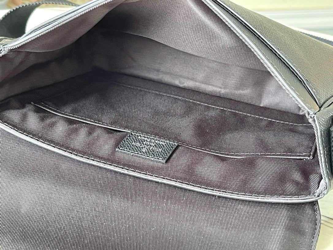 Louis Vuitton Classic Black Leather Crossbody Messenger Bag with Adjustable Strap