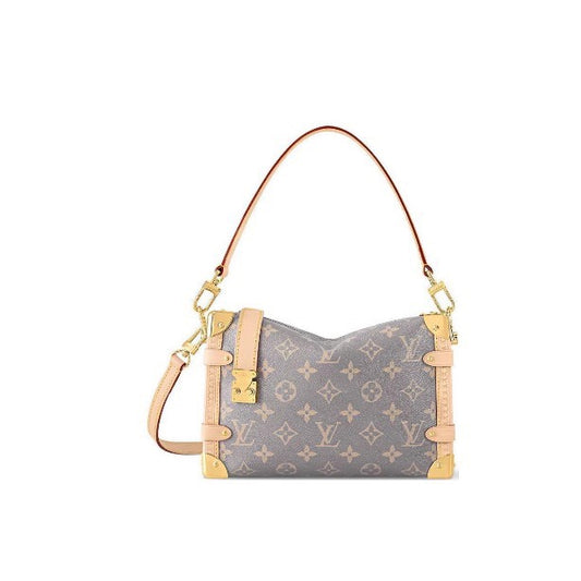 Louis Vuitton Structured Grey Monogram Trunk Shoulder Bag with Leather Trim