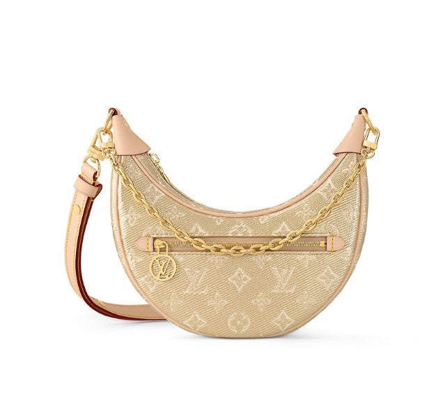 Louis Vuitton Beige Crescent Monogram Shoulder Bag with Gold Chain Strap