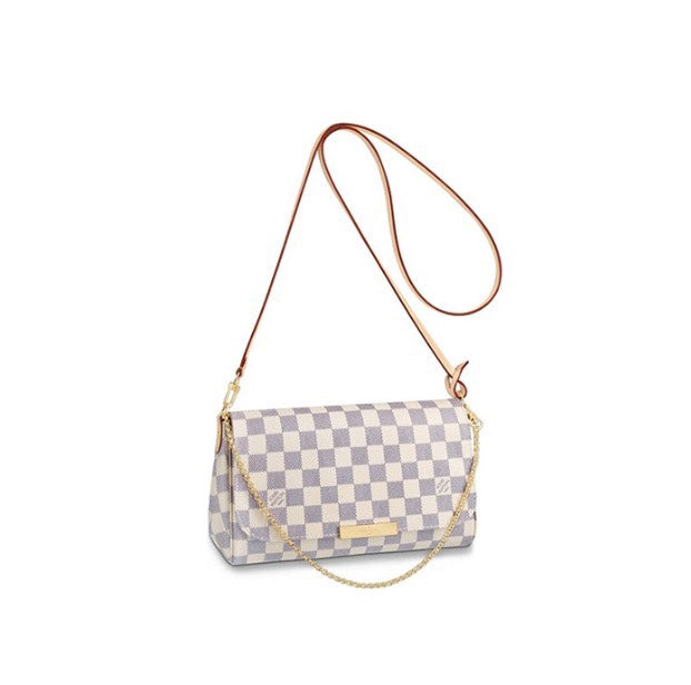 Louis Vuitton Checkered Print Envelope Crossbody Bag with Gold Chain Strap