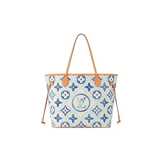 Louis Vuitton Blue and White Tile Pattern Canvas Tote Bag with Leather Straps