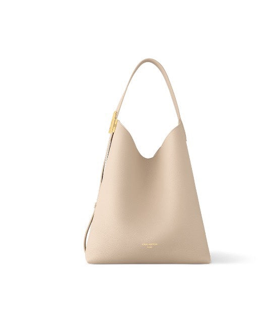 Louis Vuitton Minimalist Beige Leather Hobo Bag Slouchy Shoulder Tote