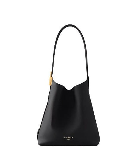 Louis Vuitton Minimalist Black Leather Hobo Shoulder Bag with Gold Accent