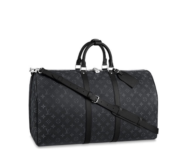 Louis Vuitton Classic Black Monogram Canvas Travel Duffel Bag with Shoulder Strap