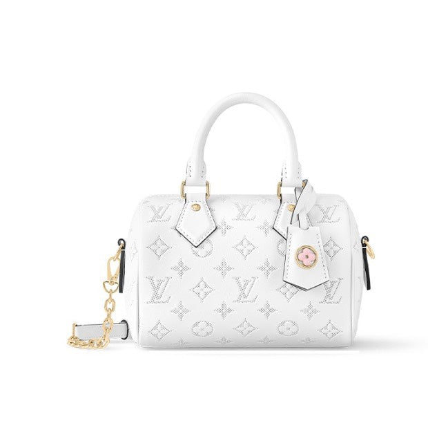 Louis Vuitton White Embossed Leather Top Handle Mini Crossbody Duffle Bag