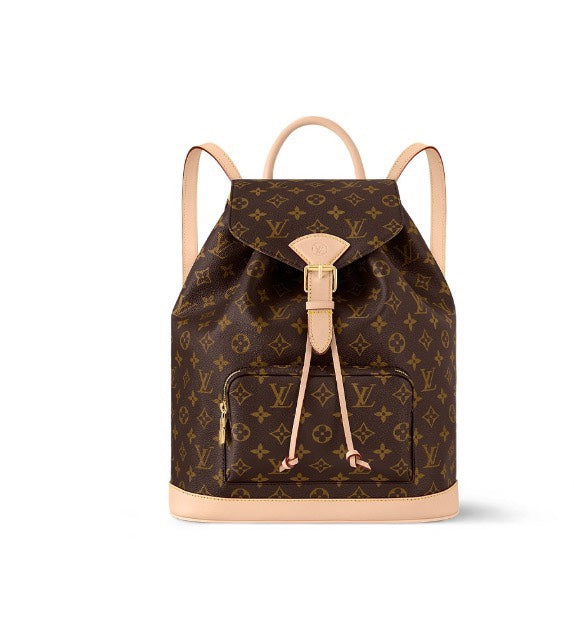 Louis Vuitton Classic Brown Monogram Drawstring Backpack with Leather Trim