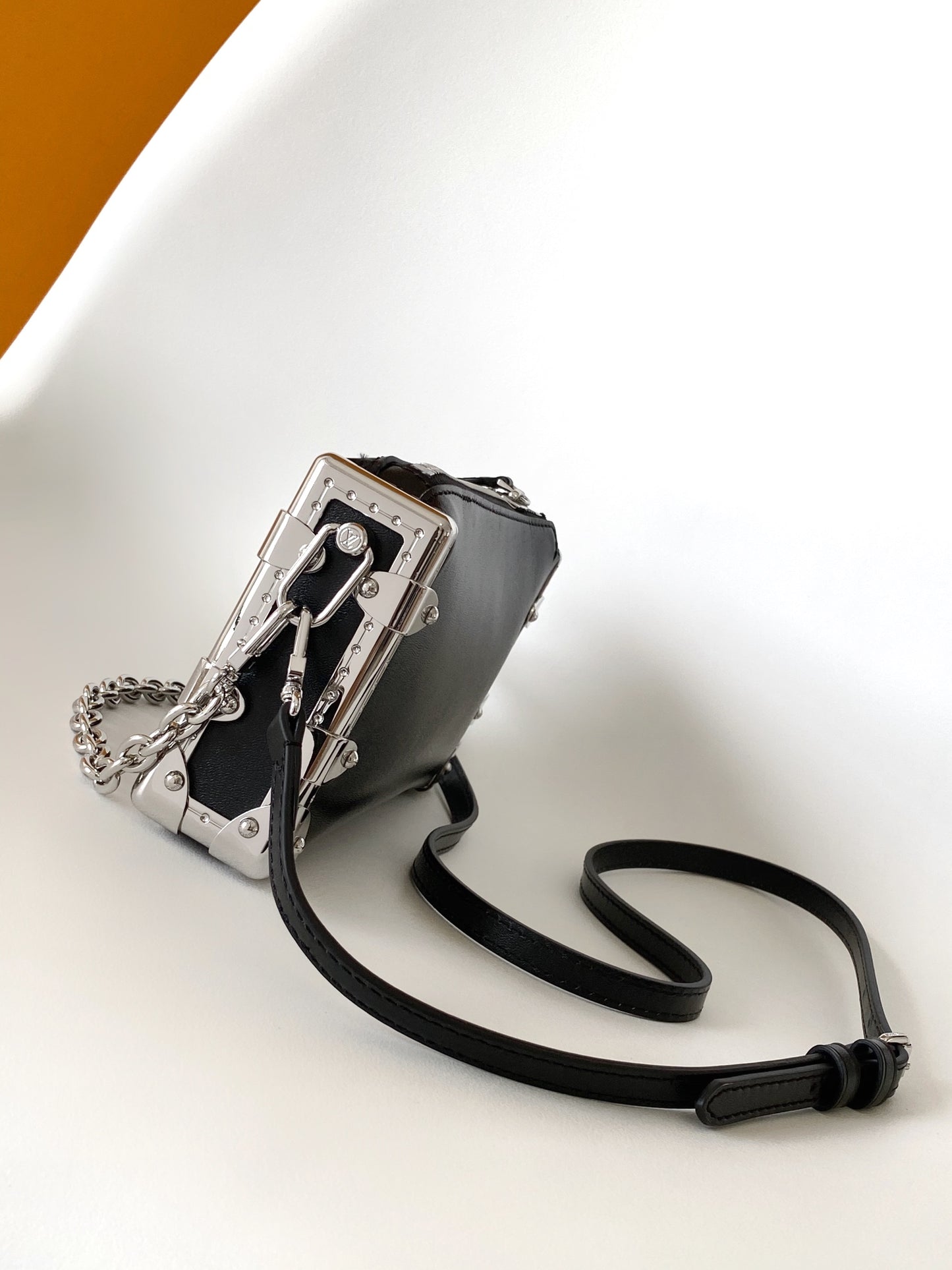 Louis Vuitton Black Leather Slouchy Shoulder Bag with Silver Trunk Corner Accents