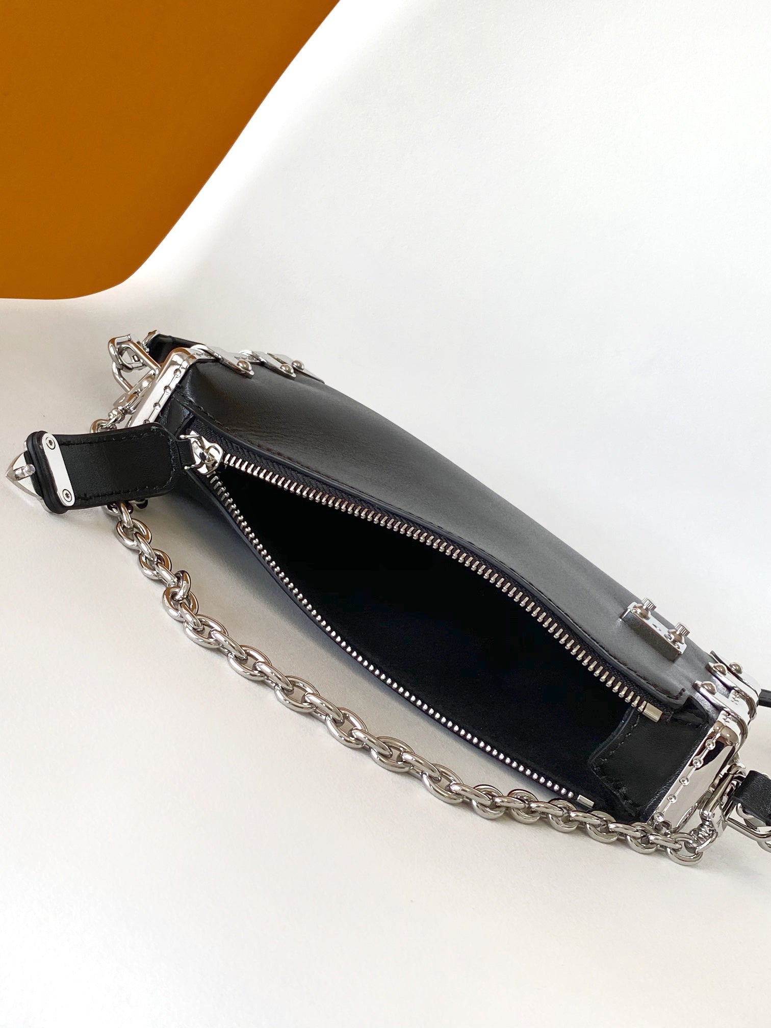 Louis Vuitton Black Leather Slouchy Shoulder Bag with Silver Trunk Corner Accents