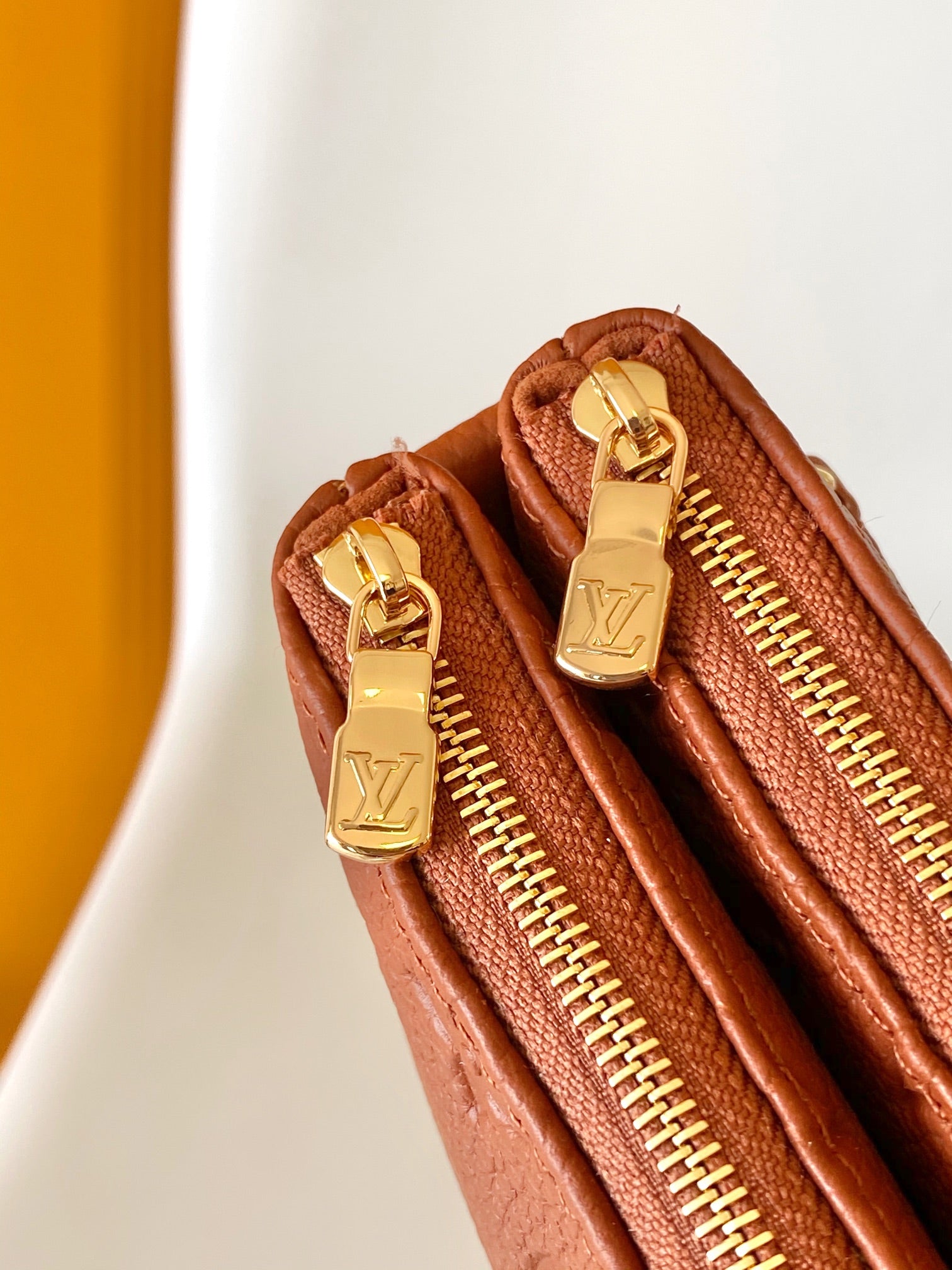Louis Vuitton Brown Embossed Leather Shoulder Bag with Gold Chain Strap