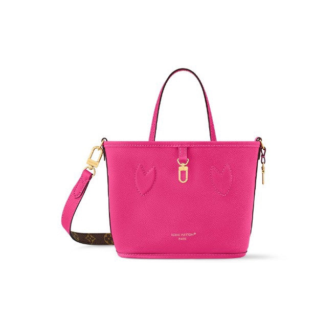 Louis Vuitton Fuchsia Pink Leather Tote Handbag with Embossed Detail and Gold Hardware