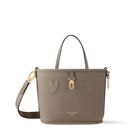 Louis Vuitton Classic Taupe Leather Bucket Bag with Top Handle and Strap