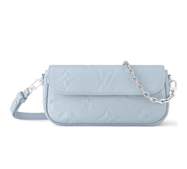 Louis Vuitton Light Blue Embossed Leather Baguette Shoulder Bag with Chain