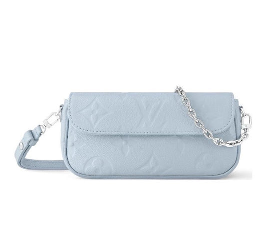 Louis Vuitton Light Blue Embossed Leather Baguette Shoulder Bag with Chain
