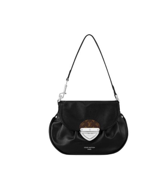 Louis Vuitton Classic Black Leather Shoulder Bag with Flap and Metallic Clasp