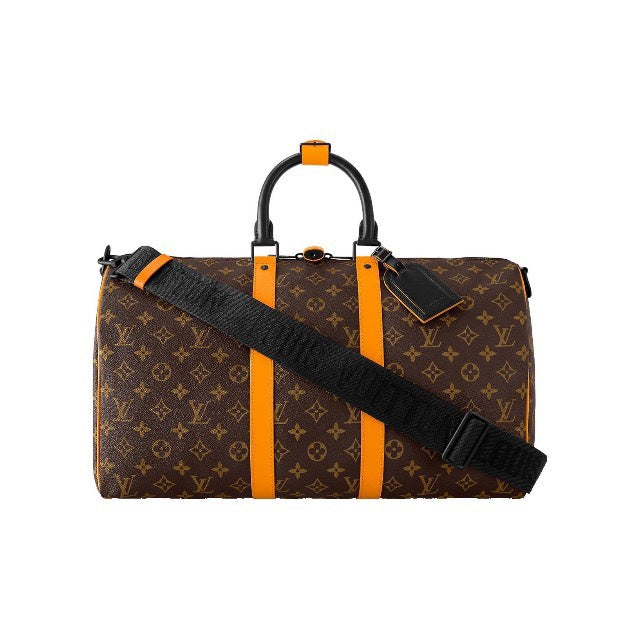 Louis Vuitton Luxury Monogram Canvas Travel Duffle Bag with Orange Straps