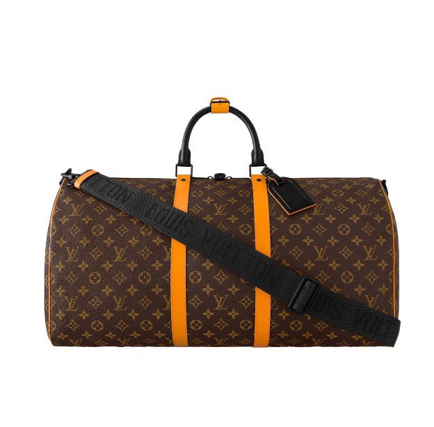 Louis Vuitton Classic Monogram Canvas Travel Duffle Bag with Orange Straps