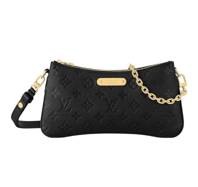 Louis Vuitton Black Embossed Leather Crossbody Bag with Gold Chain Strap