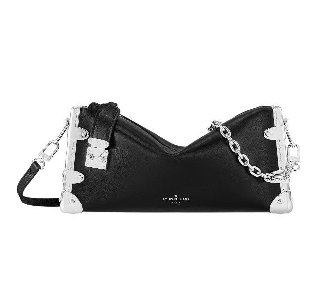 Louis Vuitton Black Leather Slouchy Shoulder Bag with Silver Trunk Corner Accents
