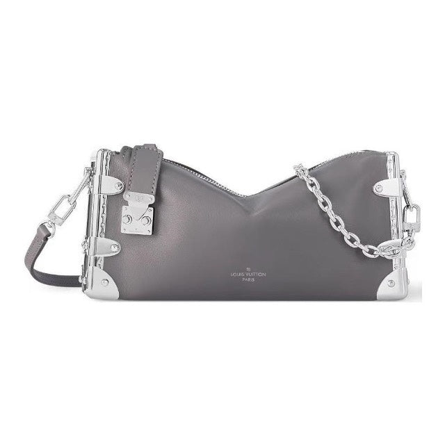 Louis Vuitton Grey Trunk Style Leather Shoulder Bag with Silver Chain Detail