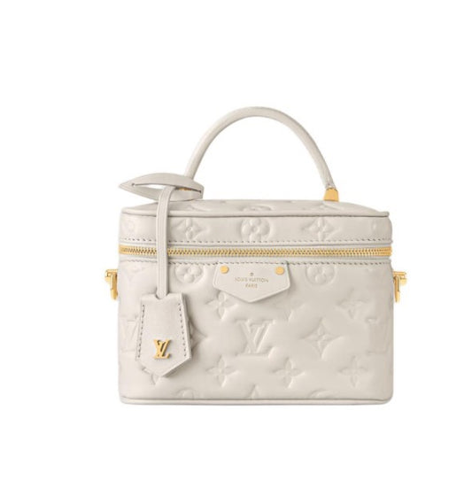 Louis Vuitton Elegant Off-White Embossed Leather Vanity Case Handbag