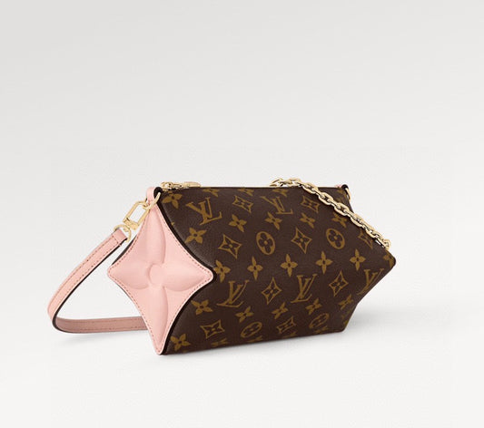 Louis Vuitton Brown Monogram Shoulder Bag with Pink Leather Star Side Accents