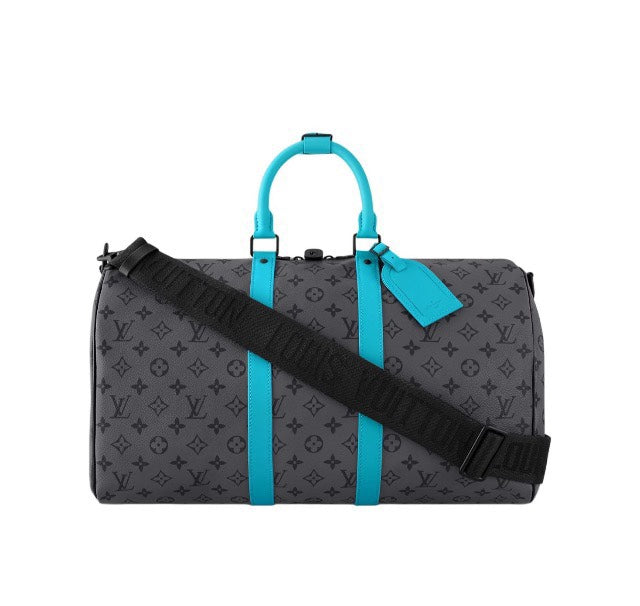 Louis Vuitton Charcoal Grey Monogram Duffle Bag with Turquoise Leather Accents