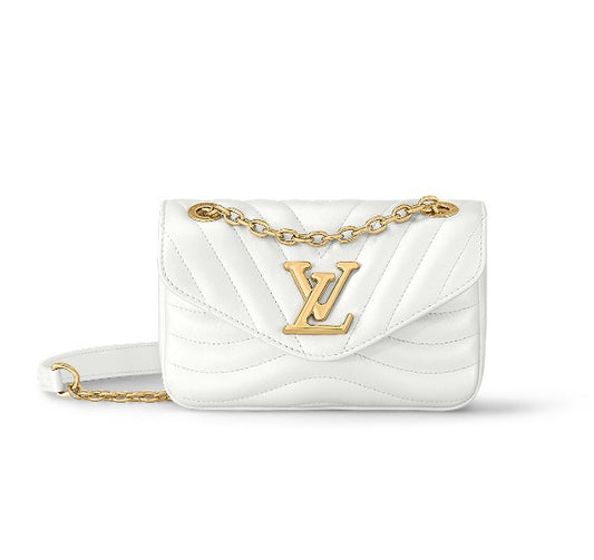 Louis Vuitton Elegant White Chevron Quilted Leather Handbag with Gold Chain