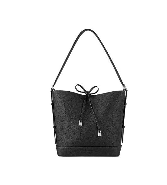 Louis Vuitton Classic Black Embossed Monogram Bucket Bag with Drawstring