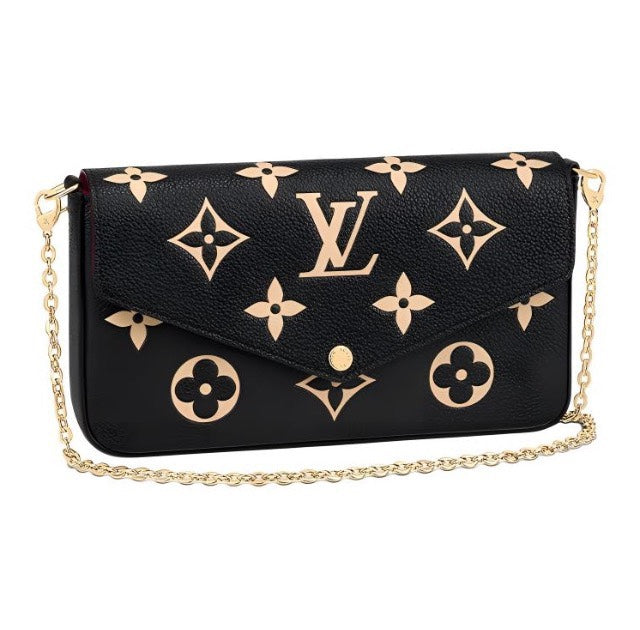 Louis Vuitton Black Embossed Monogram Leather Envelope Clutch with Gold Chain