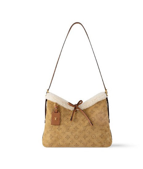 Louis Vuitton Monogram Suede Shoulder Bag with Sherpa Trim and Leather Bow