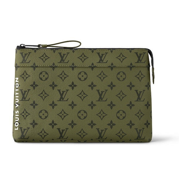 Louis Vuitton Pochette Voyage MM Monogram Canvas Khaki Green Clutch