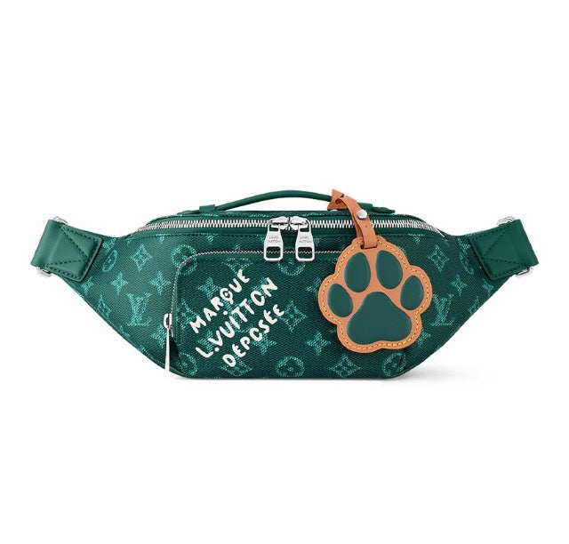 Louis Vuitton Green Monogram Canvas Waist Bag with Dog Paw Print Charm