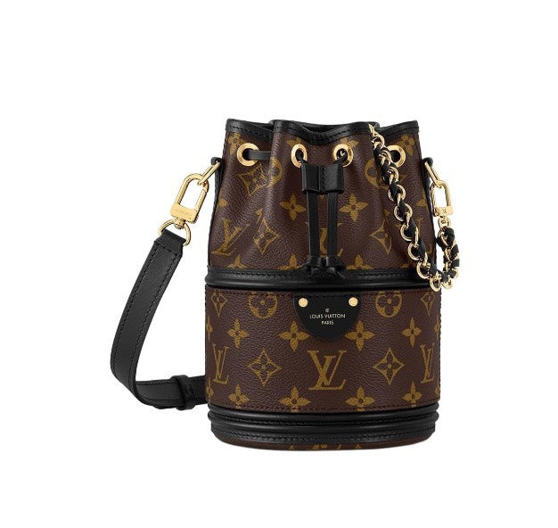 Louis Vuitton Classic Monogram Canvas Duffle Bucket Bag with Gold Chain Strap