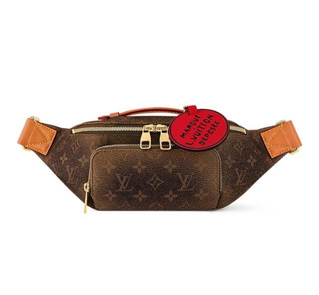 Louis Vuitton Classic Brown Monogram Canvas Waist Bag with Red Hangtag