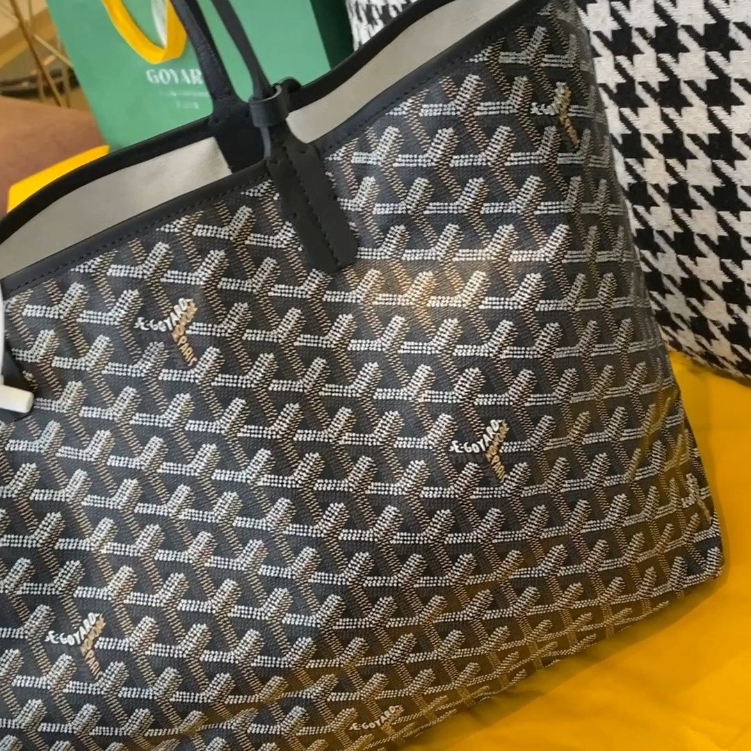 Gogy Classic Grey Chevron Monogram Large Canvas Shoulder Tote Bag
