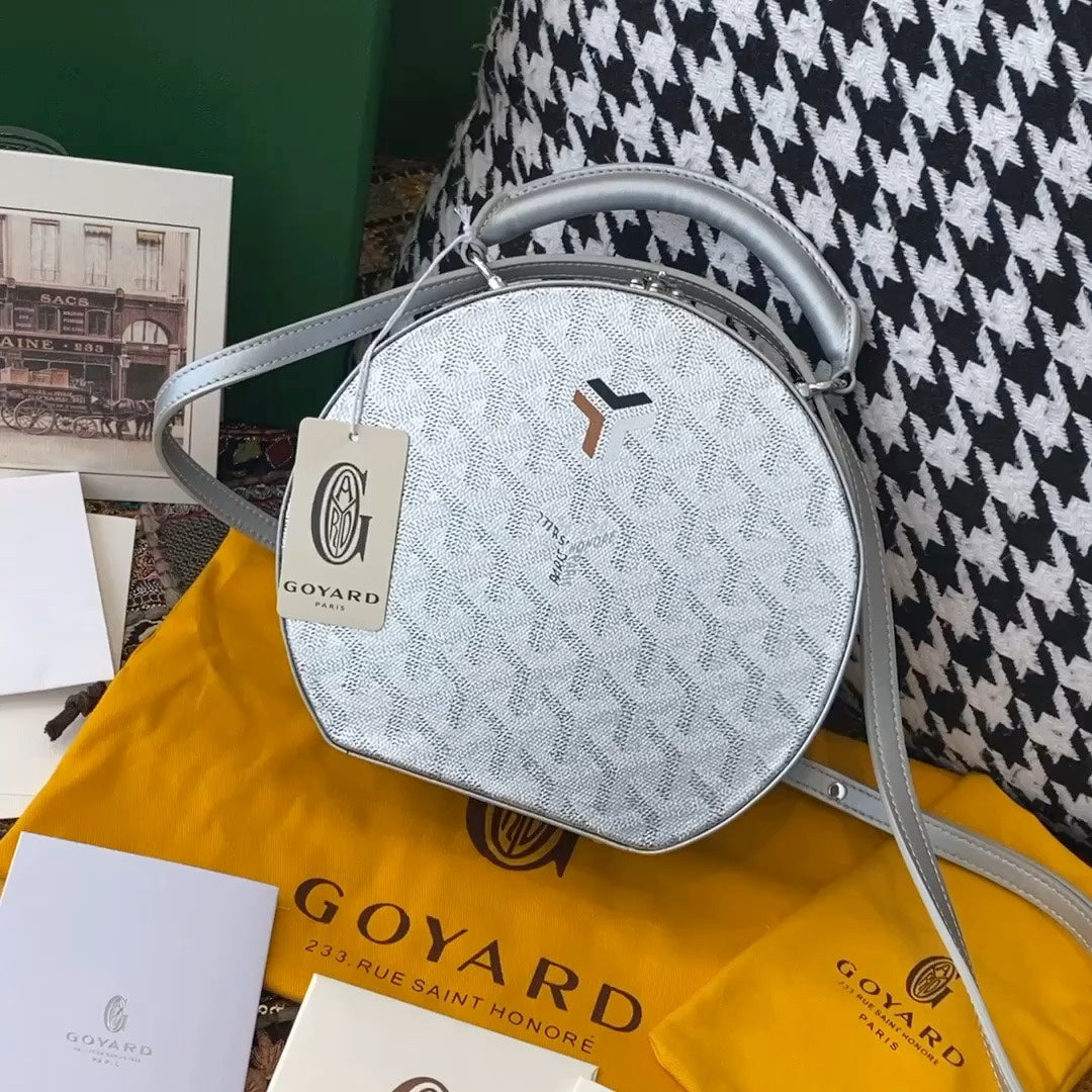 Gogy Luxury Grey Chevron Monogram Round Leather Crossbody Bag