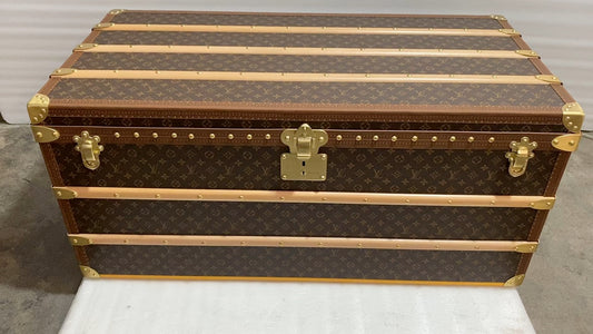 Vintage Monogram Canvas Steamer Trunk with Brass Hardware