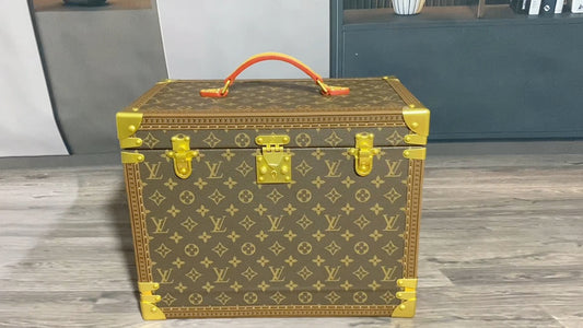 Vintage Brown Monogram Vanity Trunk Case with Gold Latches