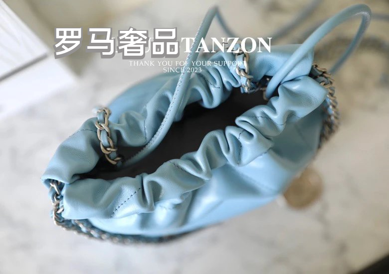 Chanel 22 Mini Handbag - Light Blue Calfskin with Silver-Tone Metal