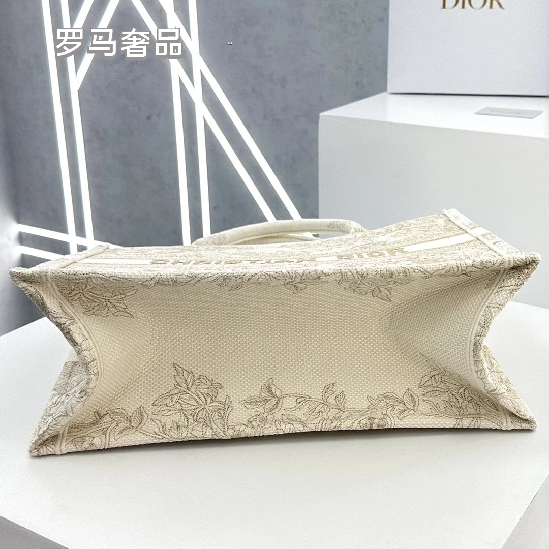 Dior Beige Embroidered Canvas Tote Bag Floral Tapestry Large Handbag