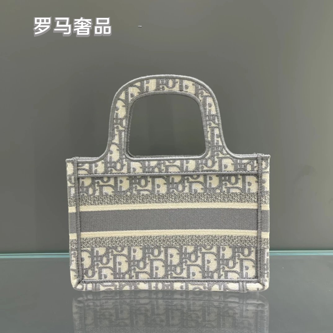 Dior Vintage Blue Monogram Canvas Mini Tote Bag with Top Handle