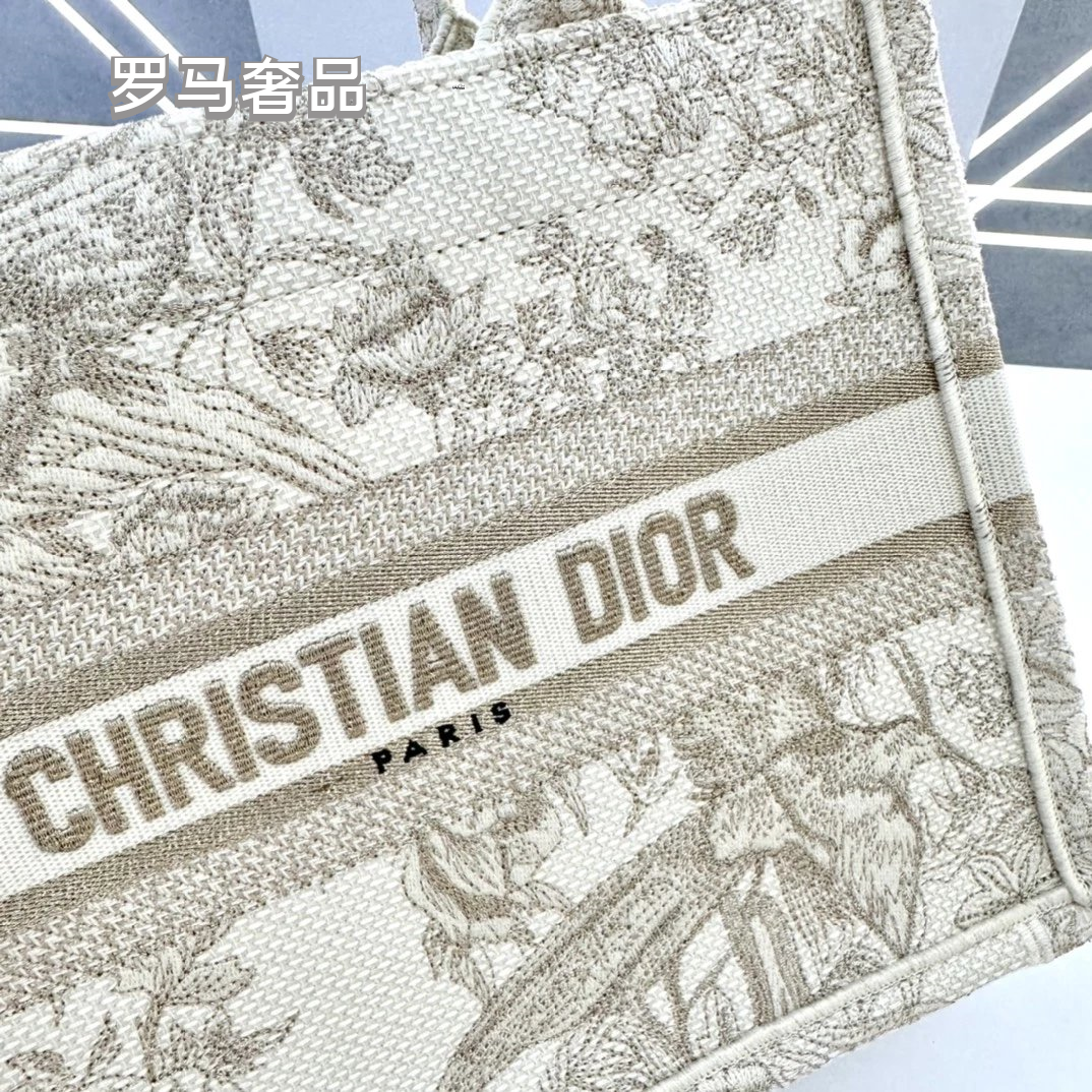 Dior Beige Embroidered Canvas Tote Bag Floral Tapestry Large Handbag