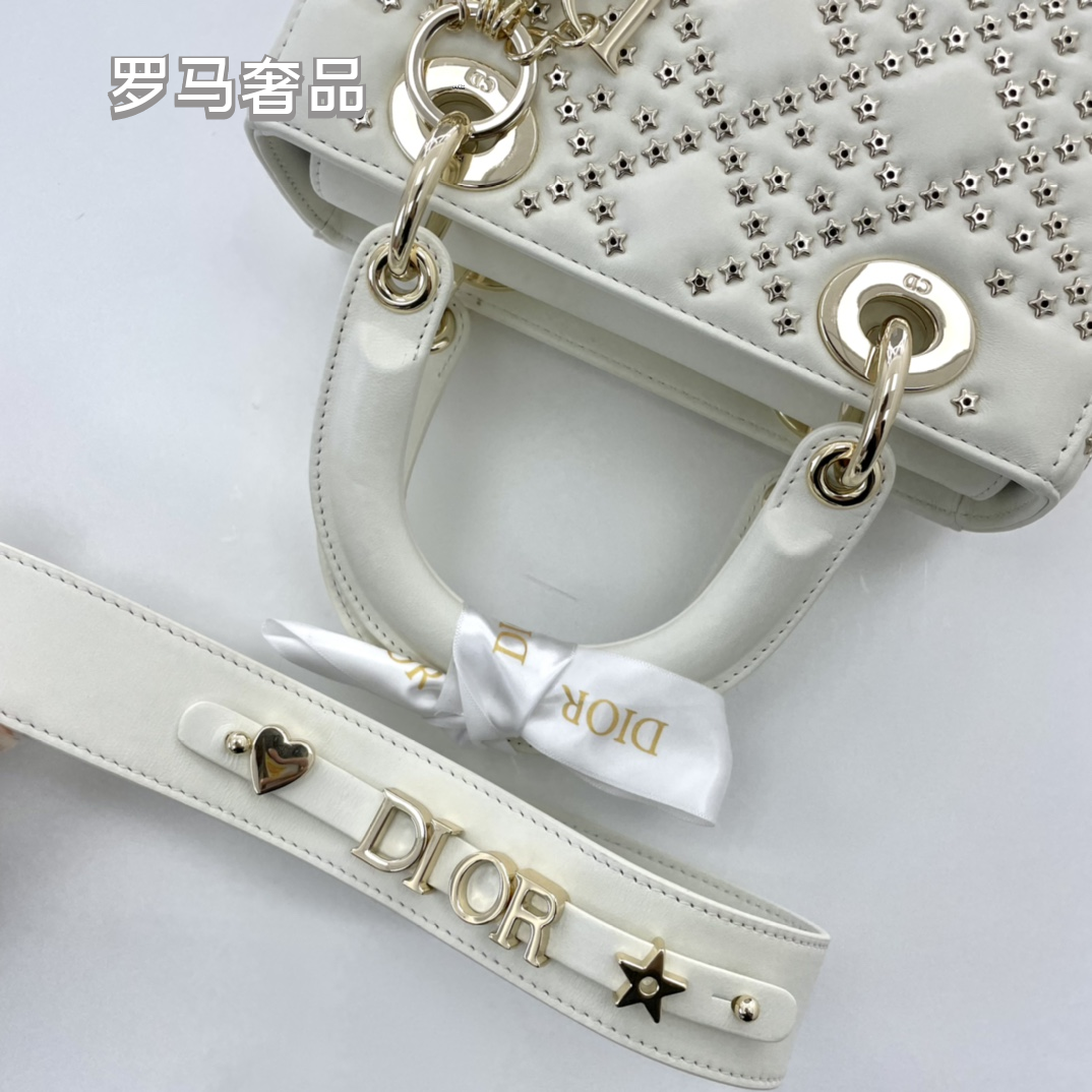 Dior Luxury White Quilted Leather Top-Handle Shoulder Bag for Women