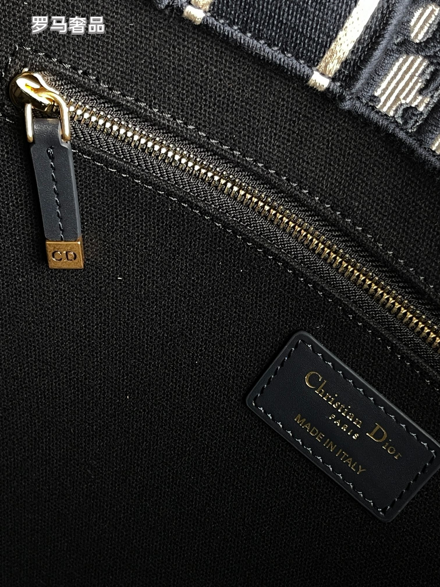 Dior Navy Blue Monogram Canvas Tote Bag with Top Handles