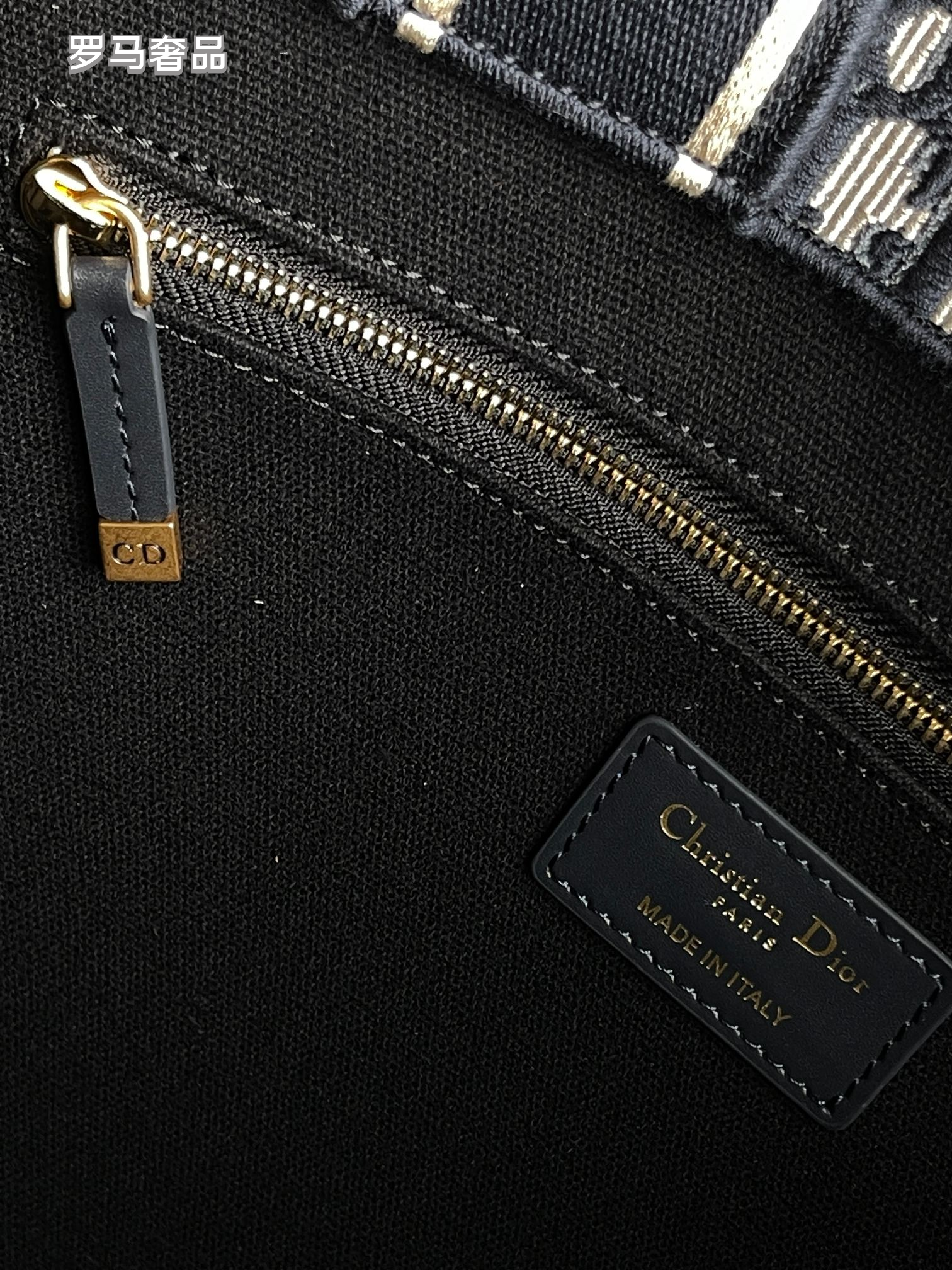 Dior Navy Blue Monogram Canvas Tote Bag with Top Handles